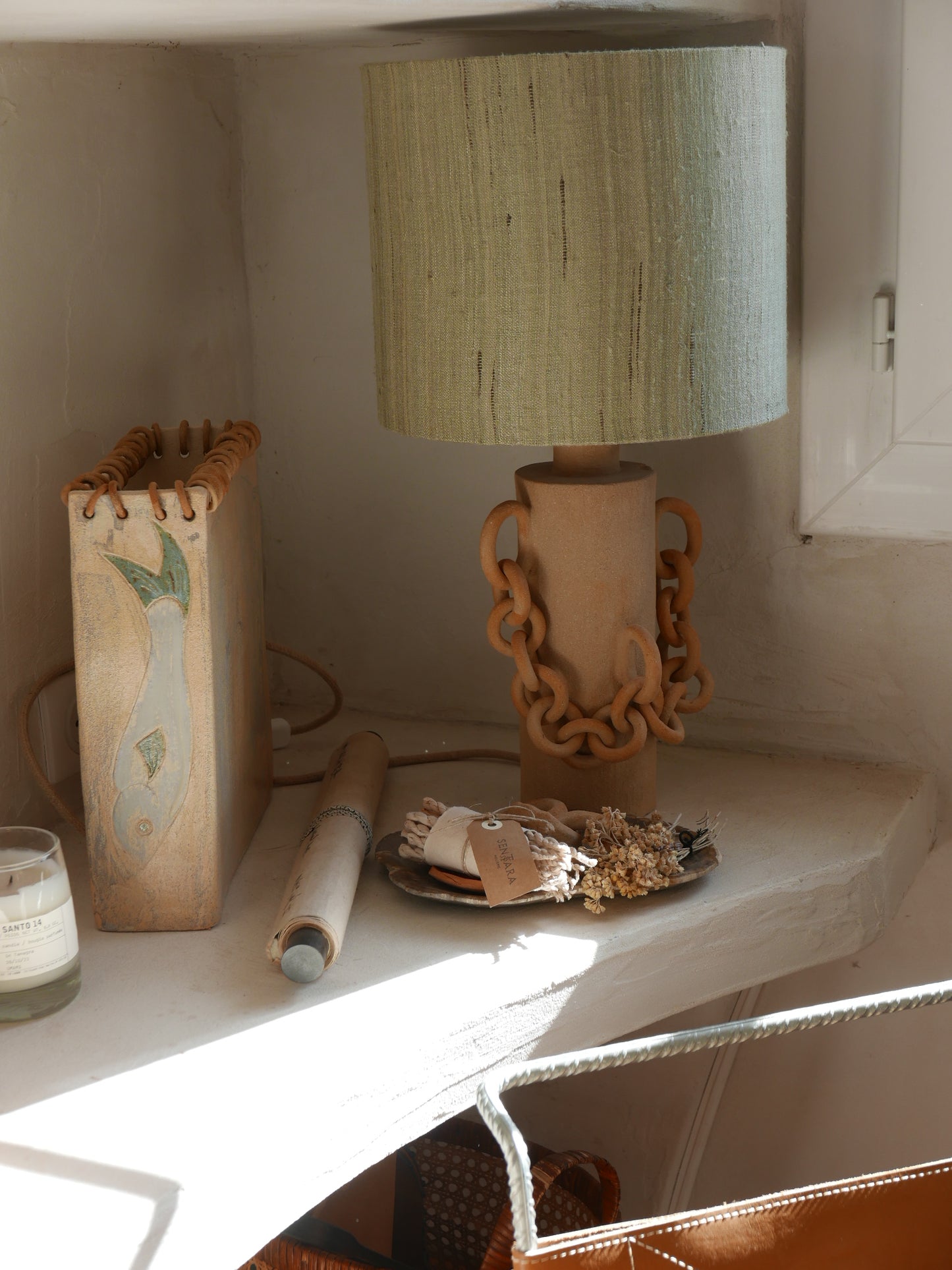 Lampe Roca (tissu lamé vert)