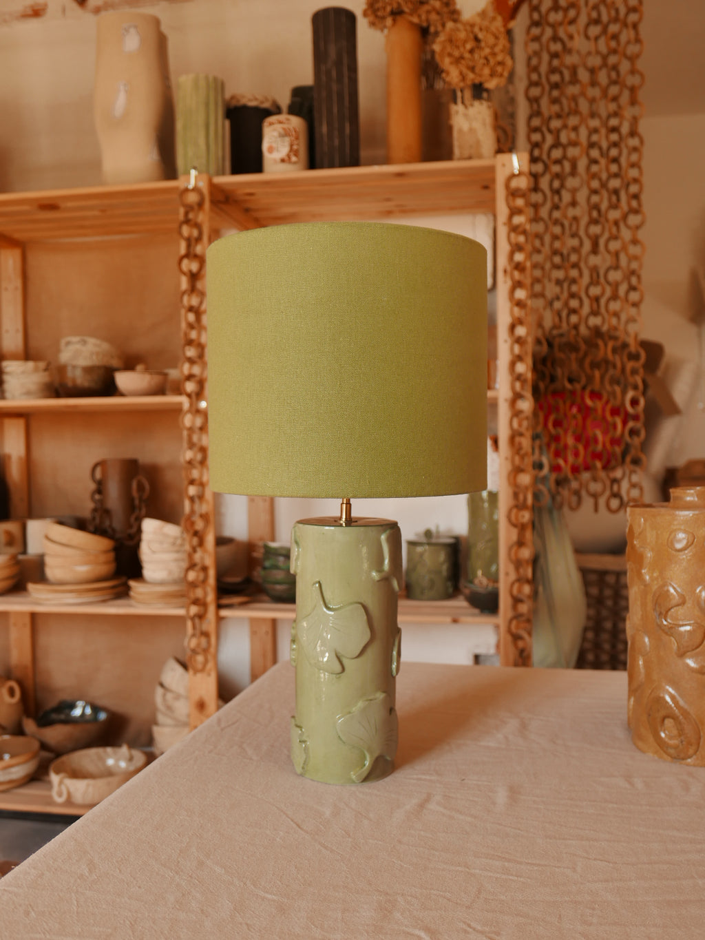 Lampe Gingko - faience verte