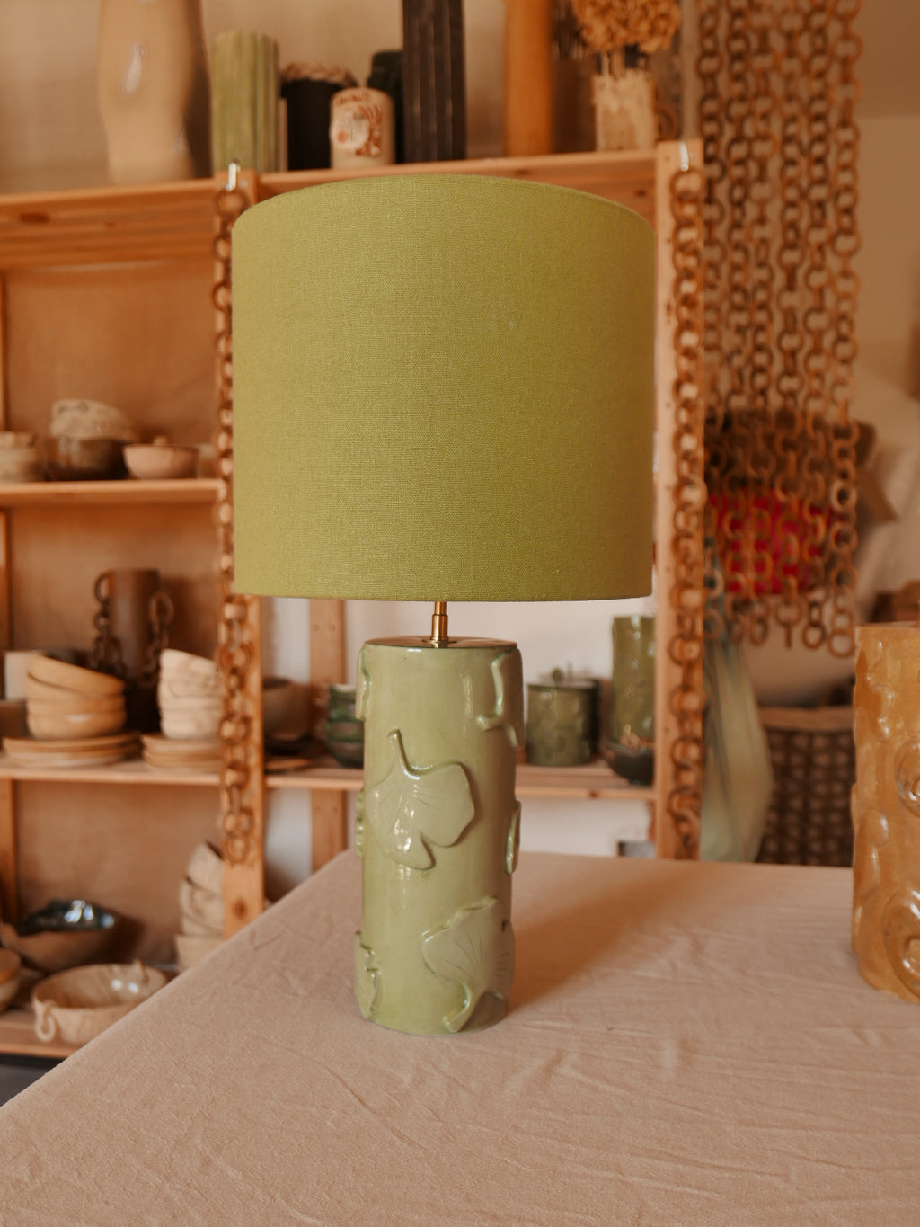 Lampe Gingko - faience verte