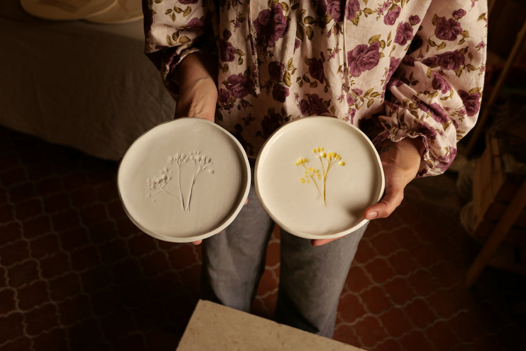 Assiettes à dessert impression végétale, sur commande