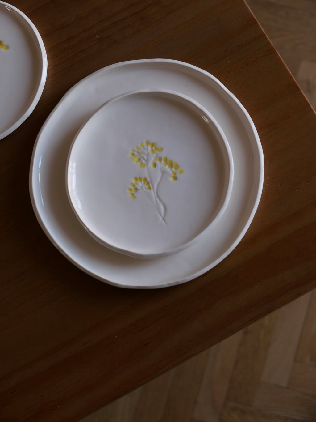 Grandes assiettes à impression végétale - sur commande