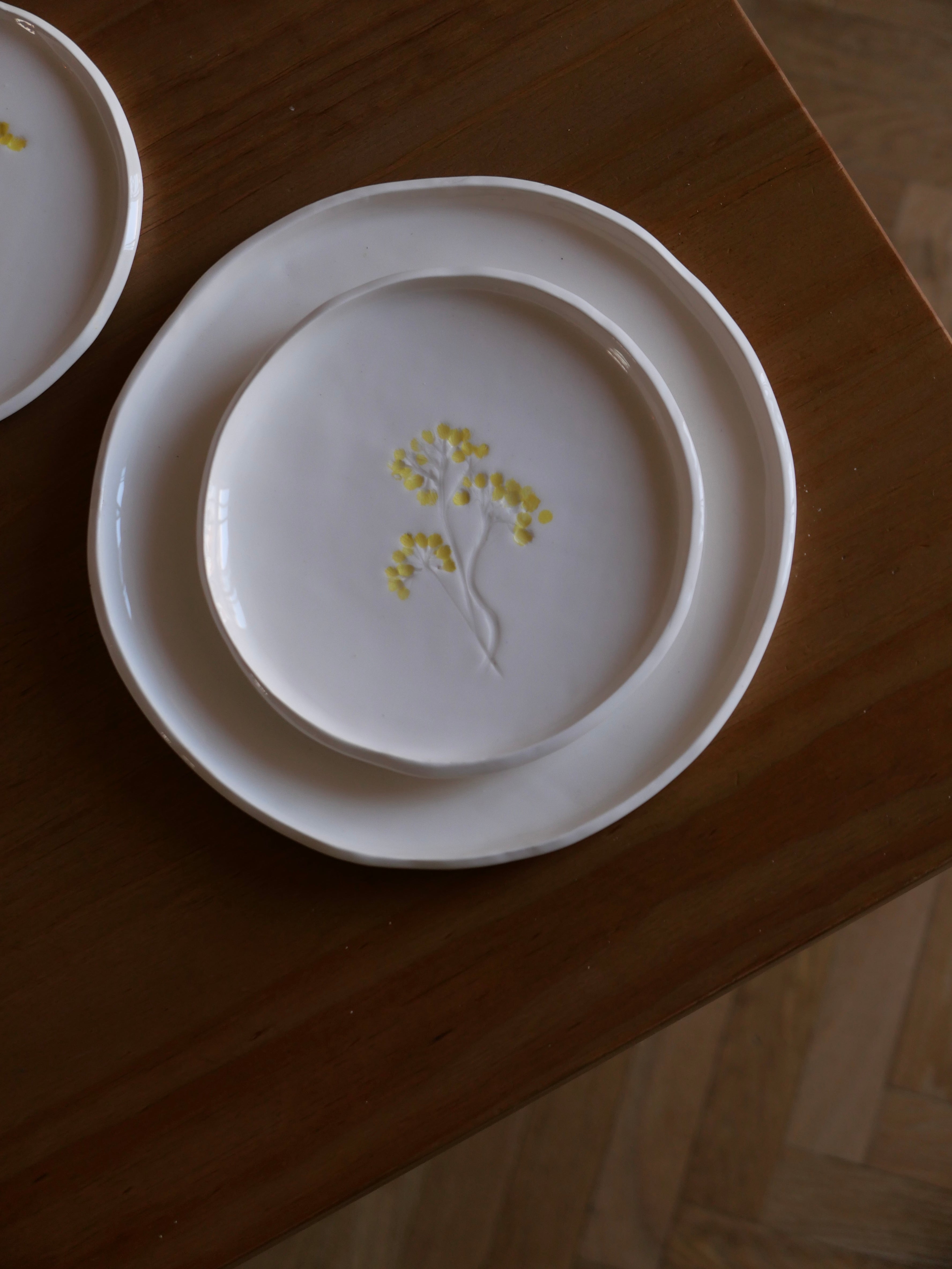 Grandes assiettes à impression végétale - sur commande