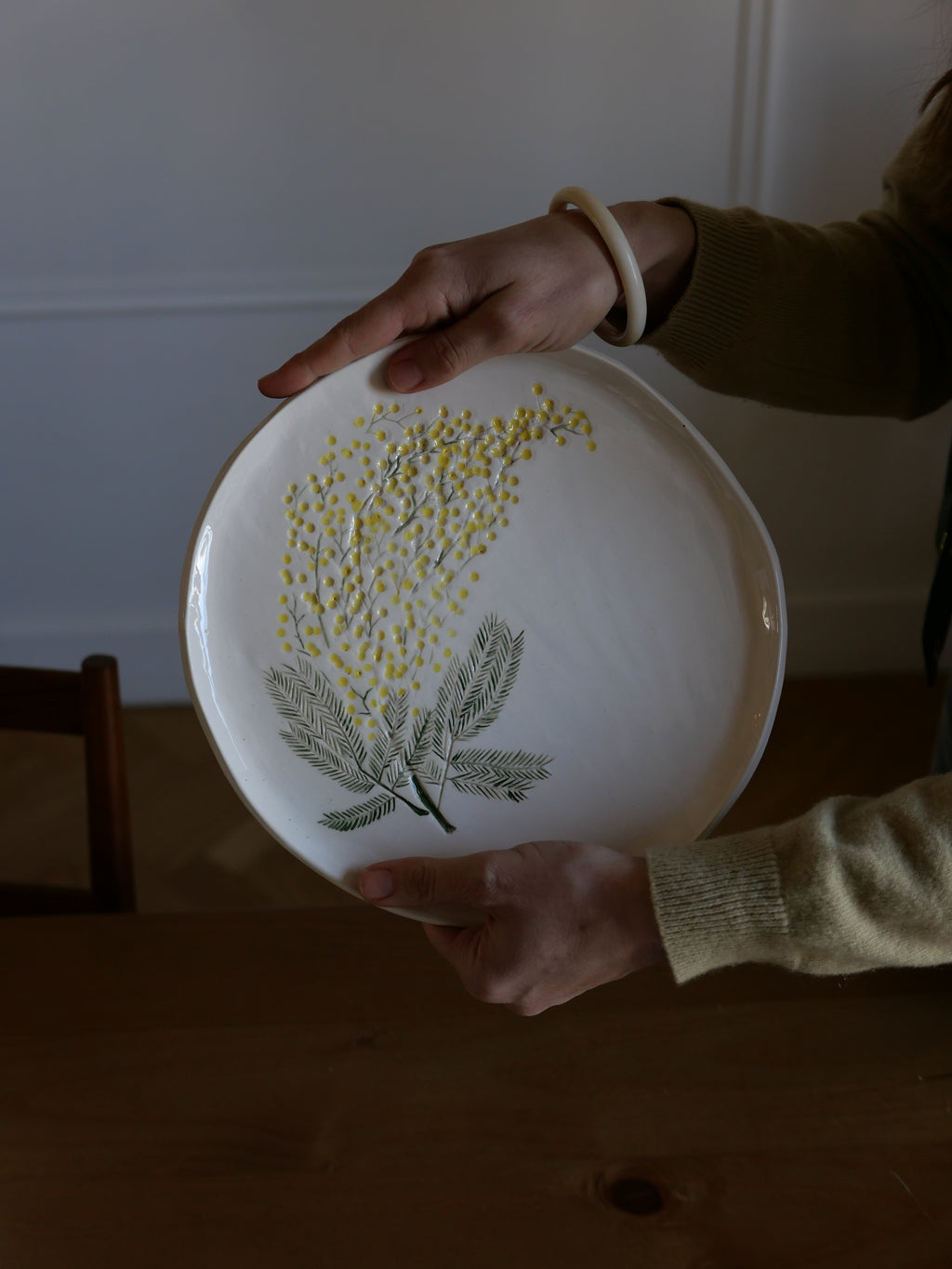 Grandes assiettes à impression végétale - sur commande