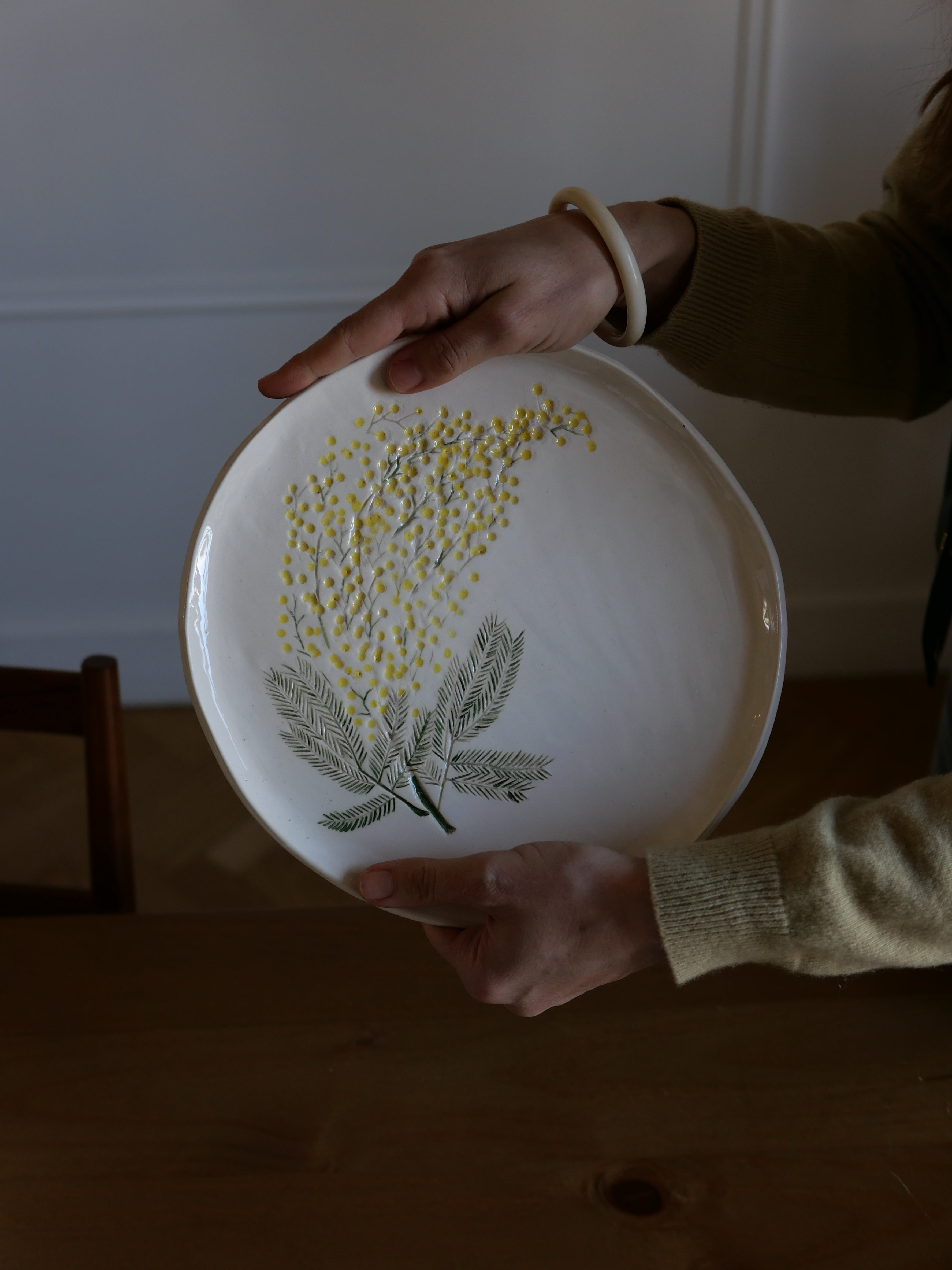 Grandes assiettes à impression végétale - sur commande