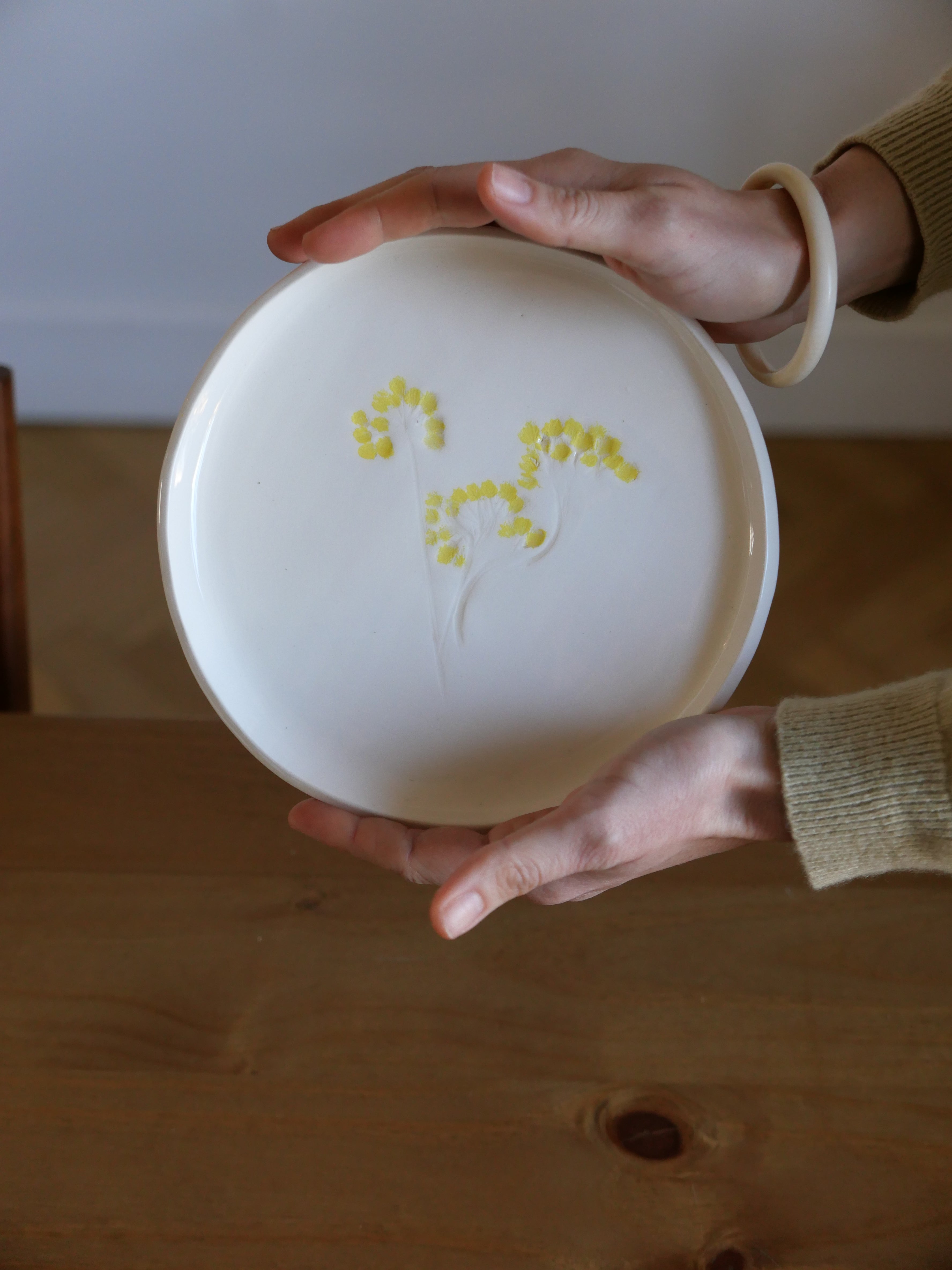 Grandes assiettes à impression végétale - sur commande