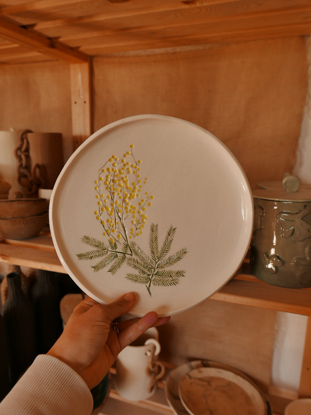 Grandes assiettes à impression végétale - sur commande